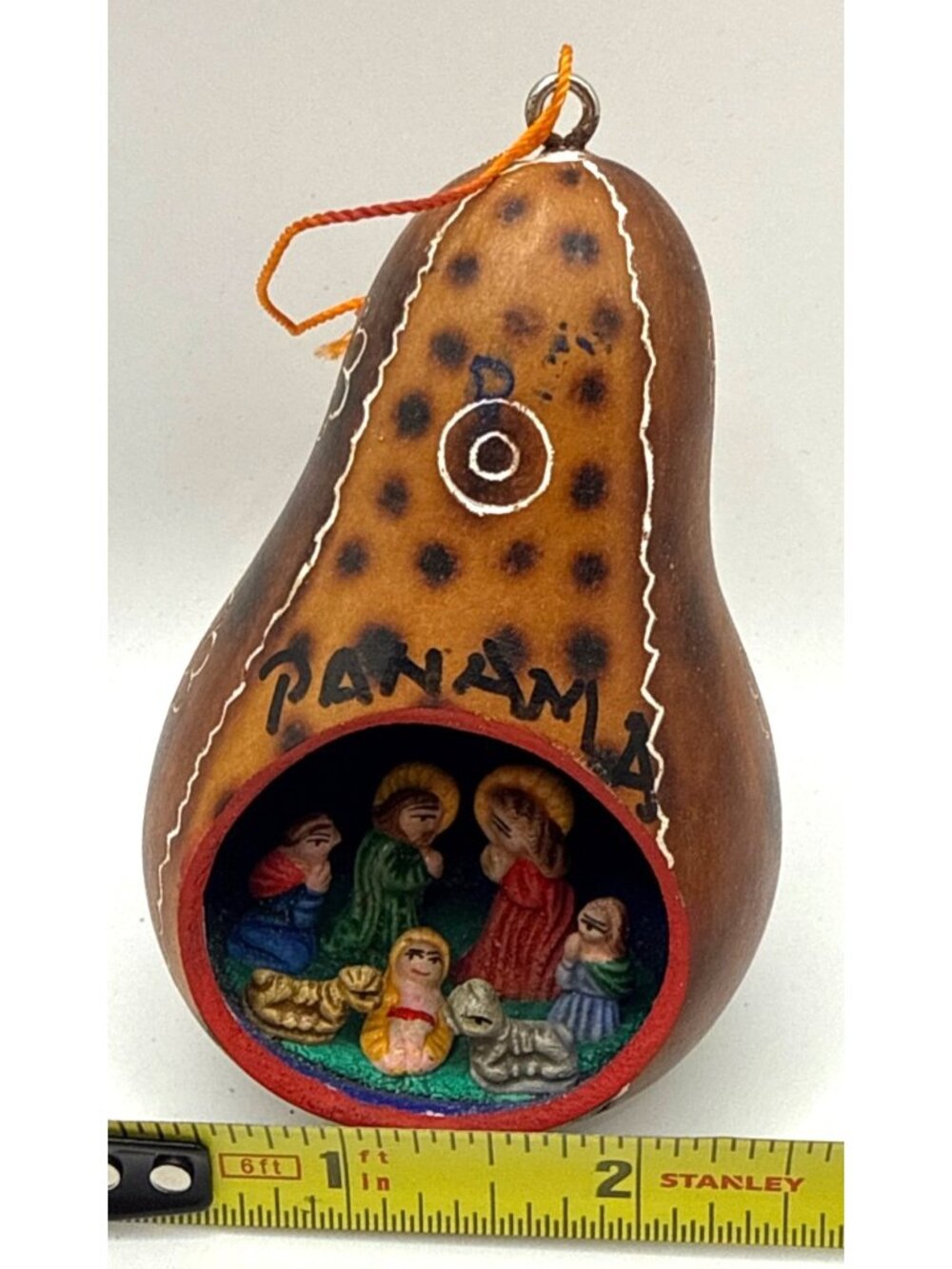Handcrafted Gourd Christmas Ornament Nativity Scene Panama 4" Vintage Decoration